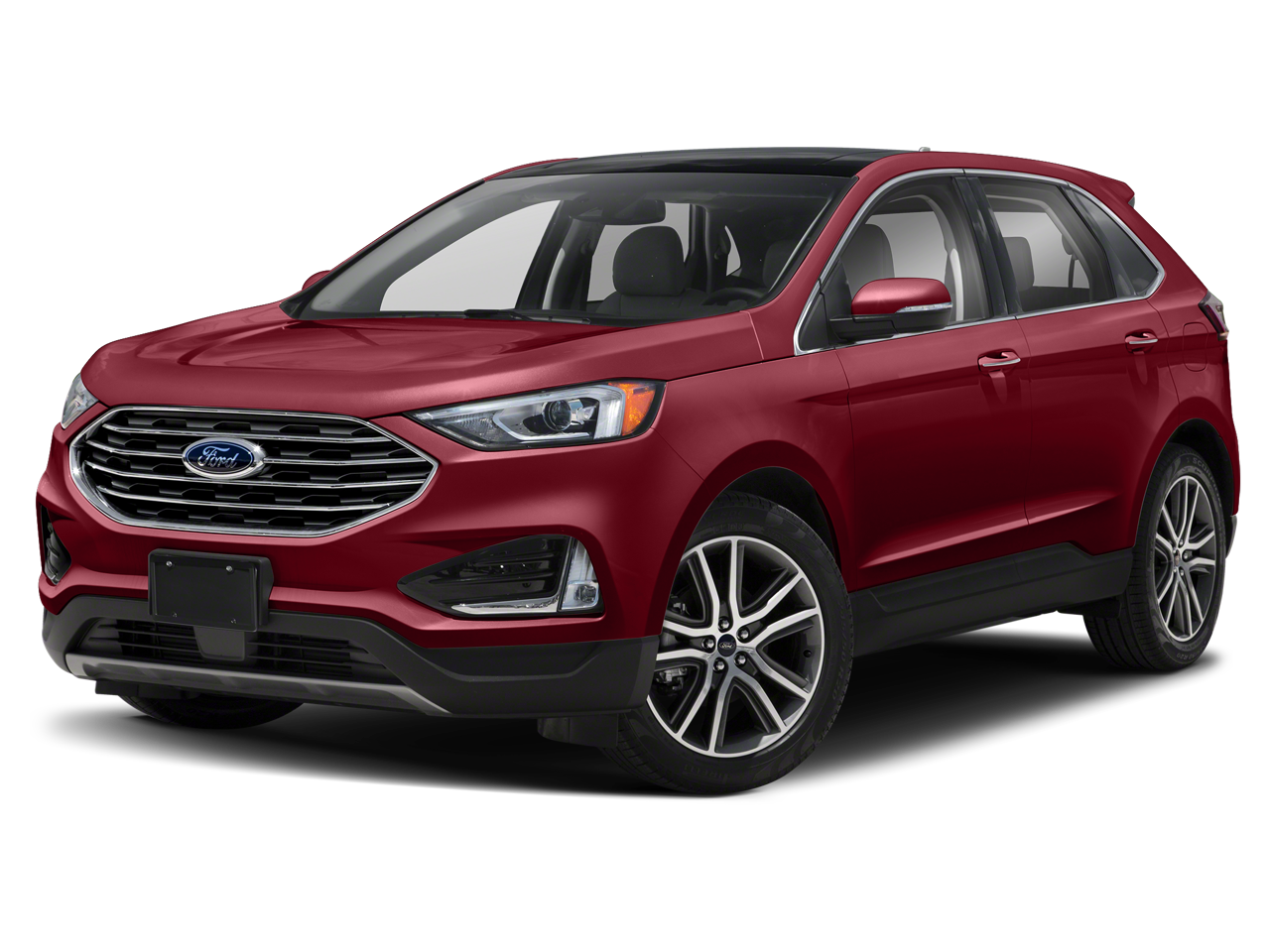 2019 Ford Edge SEL in Ruby Red Metallic Tinted Clearcoat — front three-quarter view